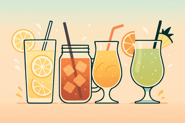 Refreshing Summer Drinks Illustration Lemon Juice Cocktail Iced Beverage Art