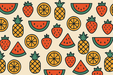 Colorful Fruit Pattern Strawberry Pineapple Watermelon Orange Art