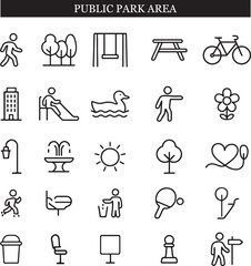 Park Icon Set Line Drawings