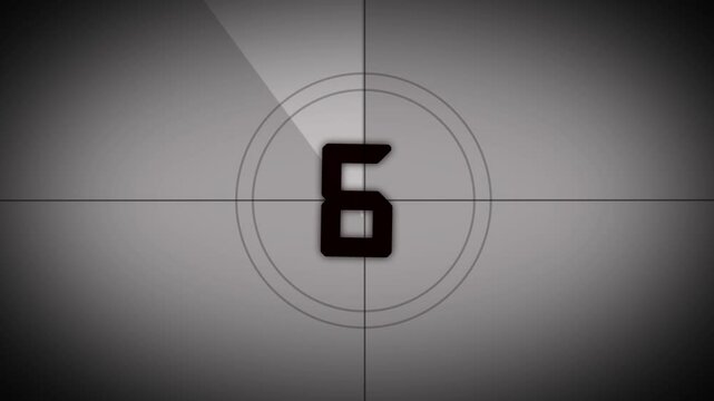 Countdown movie from 5 to 0 number. Old film movie timer count in grey retro style. Movie-style countdown Counting from 10 seconds.