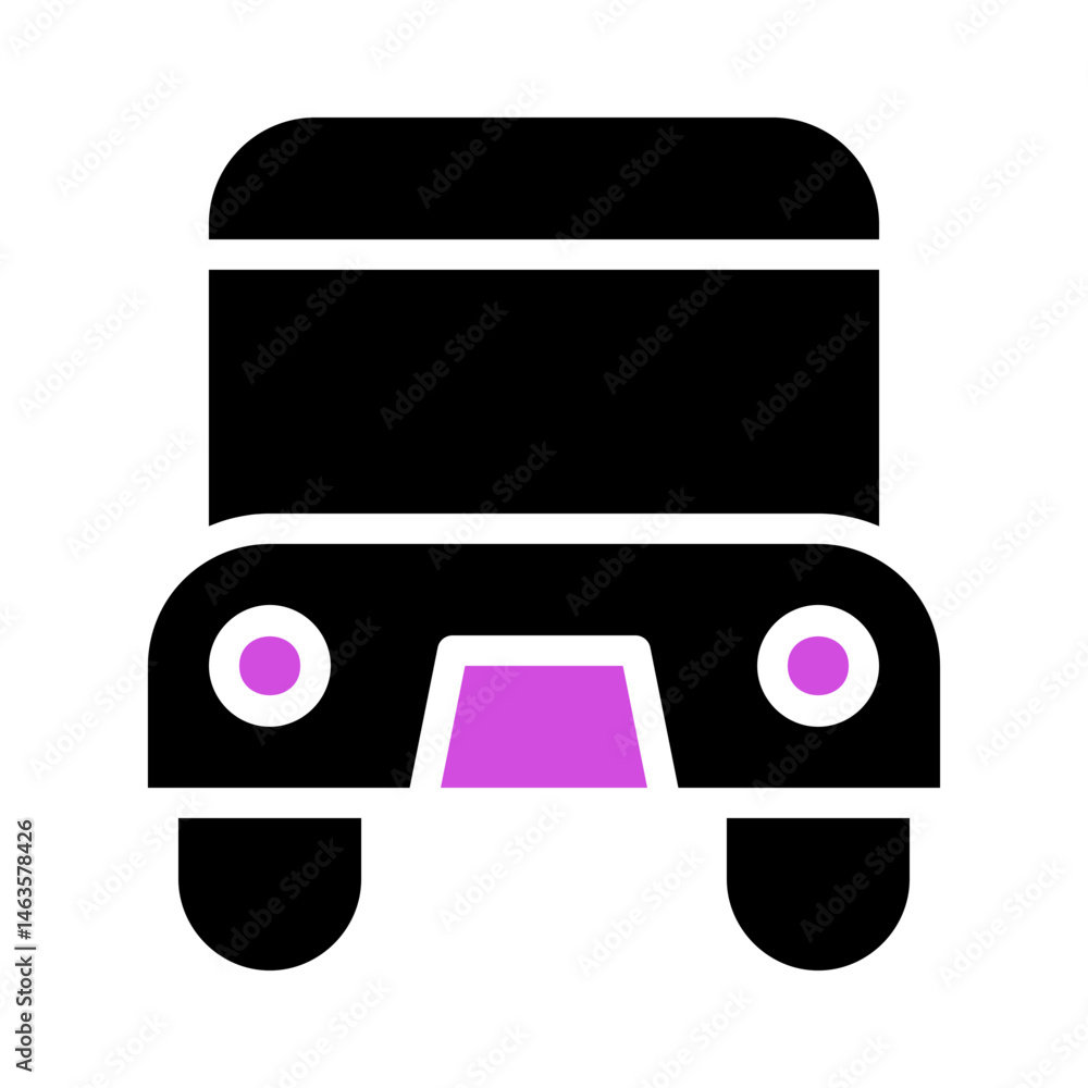 Poster stylized depiction of vehicle front view with striking color block design