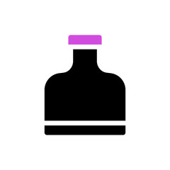 Stylized black bottle with vibrant purple cap, minimalist graphic design