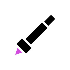 Minimalist illustration of a writing tool icon with bold outline and purple tip