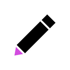 Stylized pencil icon with black body and purple point on white background