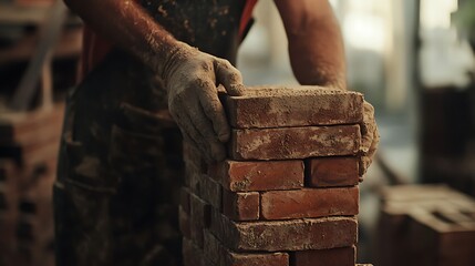 Construction Worker Laying Bricks