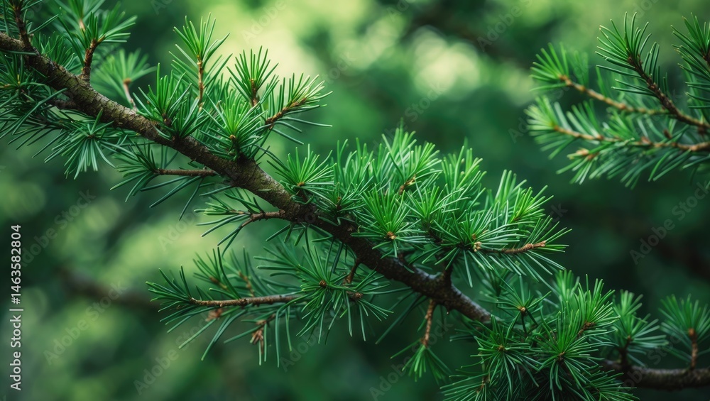 Aufkleber texture of pine needles and branches from a coniferous tree against a green backdrop