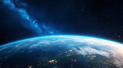 Fototapeta premium Artistic Representation of Earth from Space with Glowing Atmosphere and Starry Background