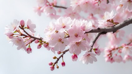 Fototapeta premium Branch of cherry blossom against white background