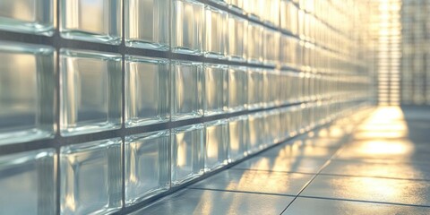 Glass Bricks Wall Creates Abstract Reflections, Architectural and Modern Theme