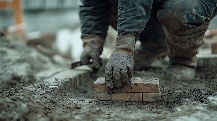 Construction Worker Laying Bricks