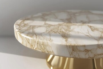 Close Up Shiny Marble Table With Gold Base For Furniture Design And Decor
