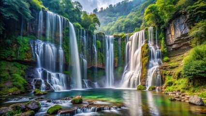 Fototapeta premium Waterfall in Wolong National Nature Reserve, Sichuan, nature reserve, Sichuan, nature reserve