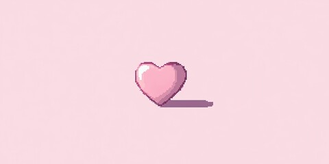 Pixel Heart on Pink Retro Valentines Day Graphic.
