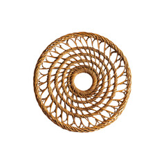 Intricate Woven Wicker Circle Wall Hanging, Round Rattan Coaster, Spiral Pattern Home Decor