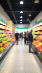 Generative AI Aisle view in supermarket abstract blurry background