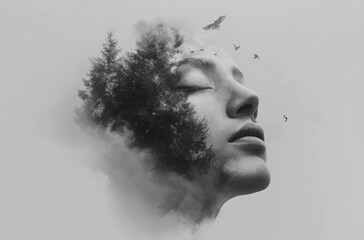 Monochrome artistic rendering of a human face in slumber