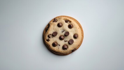 Single chocolate chip cookie with a plain background