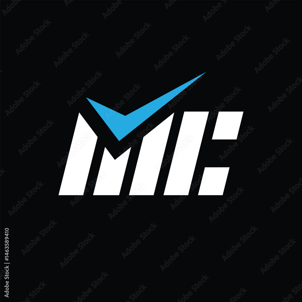 Aufkleber the image shows a flat monogram logo design of an initial letter mc with a checkmark in white and bl
