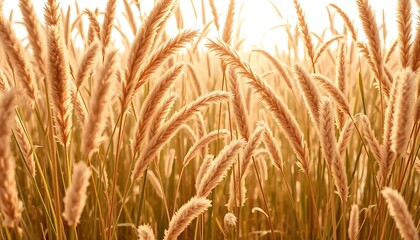 Golden meadow of swaying grass illuminated by the warm glow of sunlight