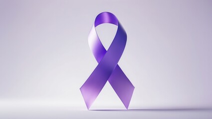 Purple awareness ribbon representing cancer and disease support against a white background
