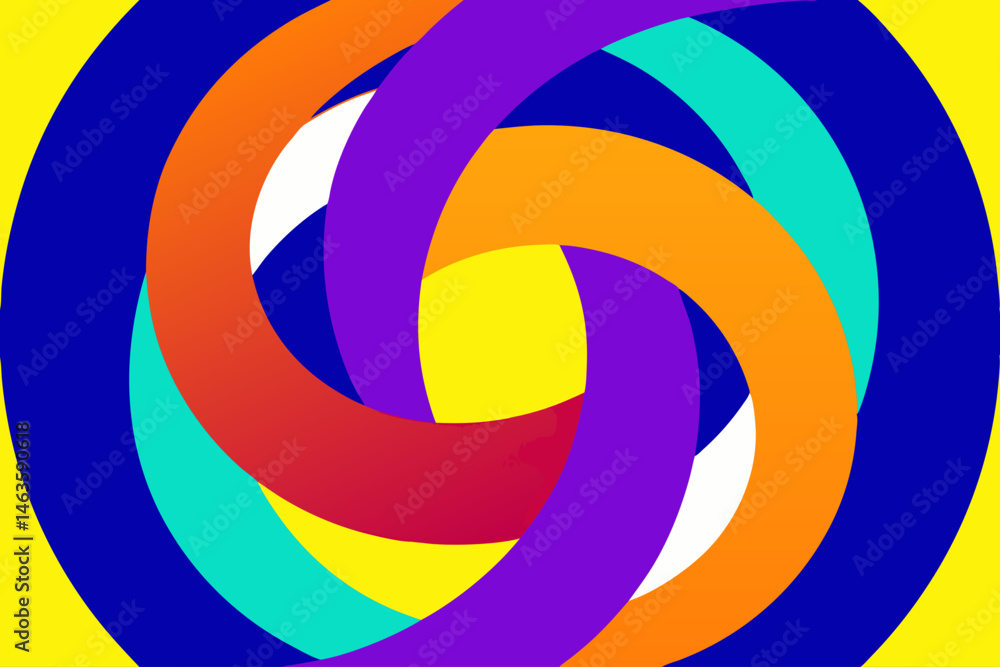Poster vibrant circular abstract art bold colors dynamic curves and playful composition create a visually
