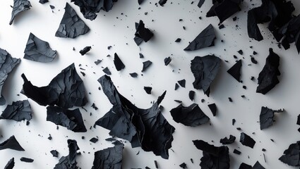 Top perspective of vintage burnt paper with charred edges and ash fragments