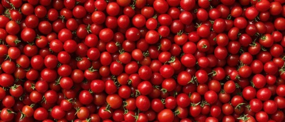 Abundance of Fresh Cherry Tomatoes Overhead Still Life Red Background Healthy Eating Ingredient Culinary Food