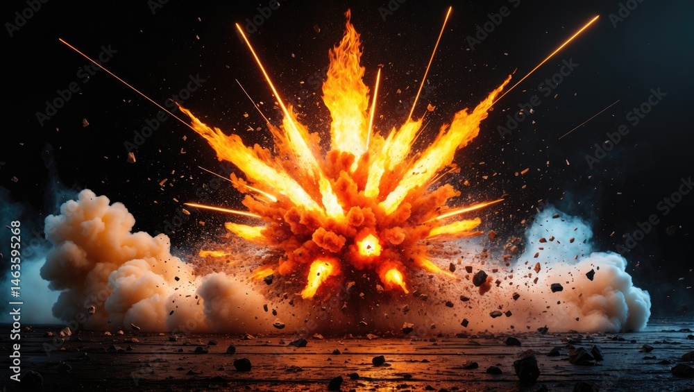Poster authentic fiery explosion exploding in the background