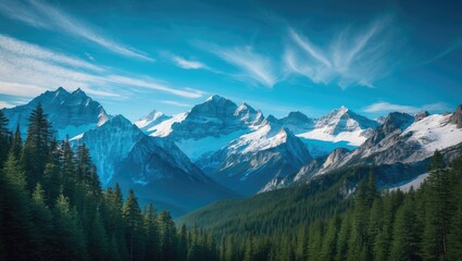 Obraz premium Majestic alpine landscape featuring rugged peaks, lush greenery, and a bright sky in the Italian Alps