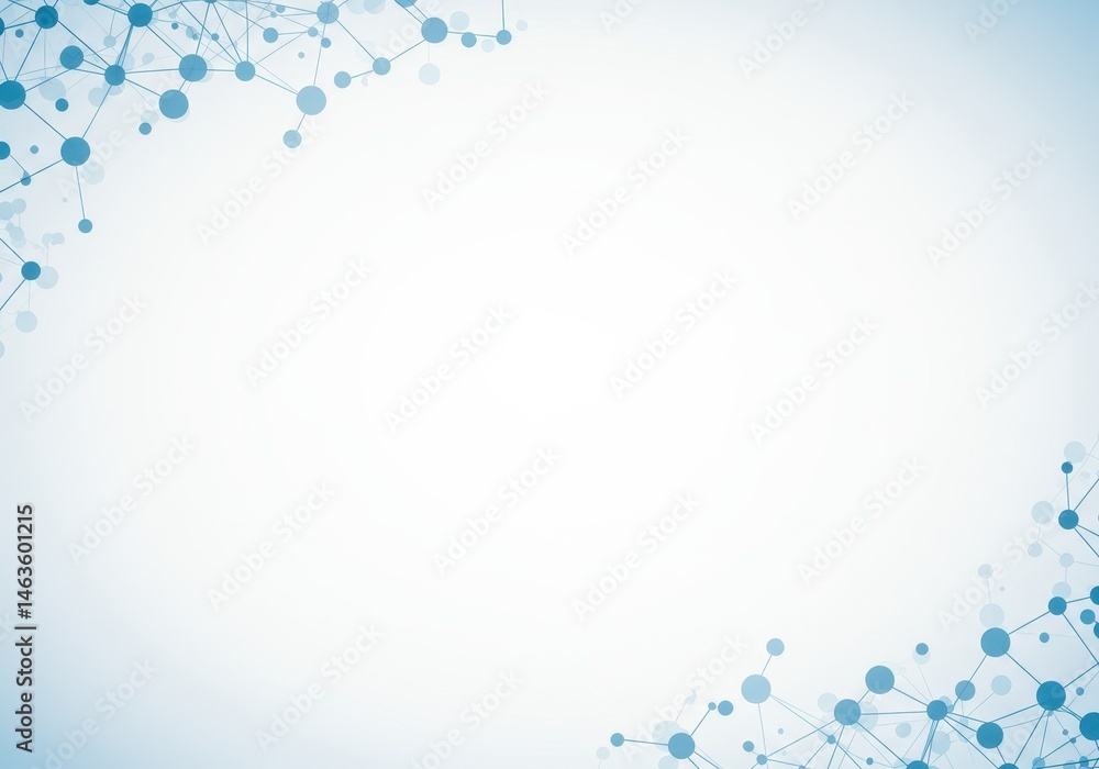 Poster abstract light blue molecule structure with connected atoms on a white gradient background