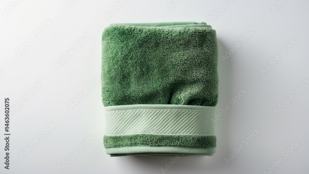 Aufkleber top-down view of a green towel neatly folded on a white surface