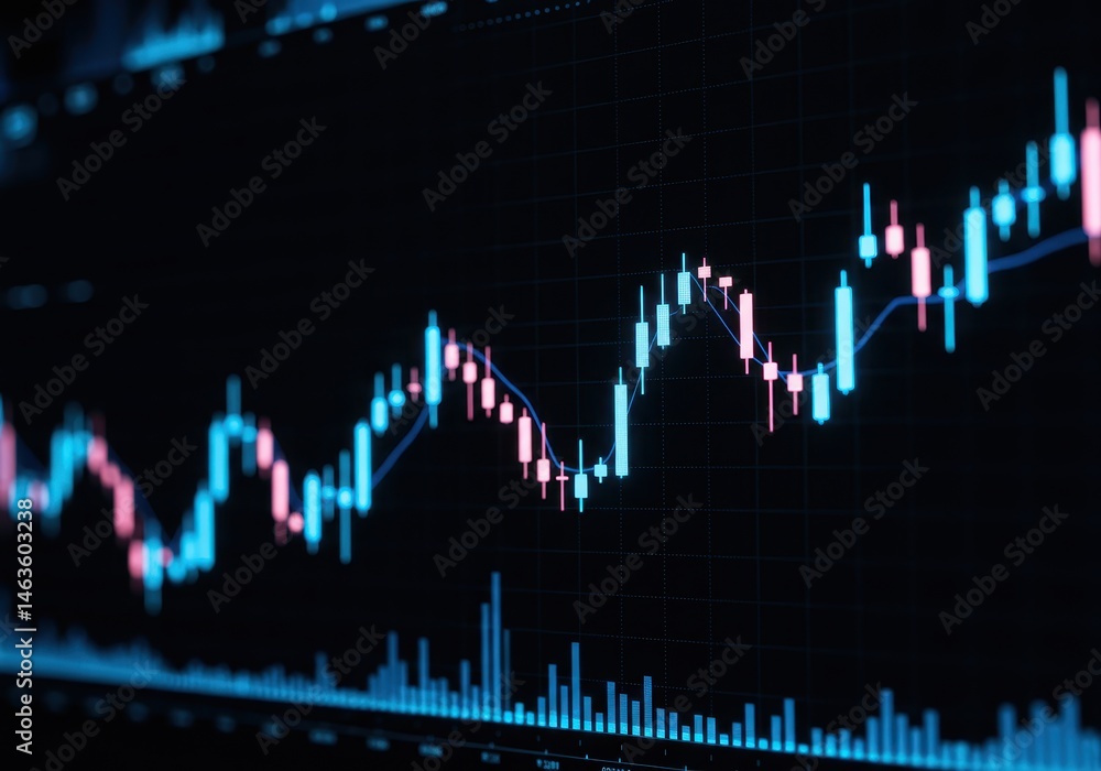 Aufkleber candlestick chart displaying financial market data with red and blue lines on a dark background