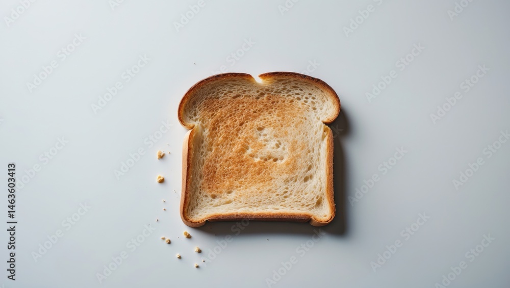 Poster white square piece of bread on a plain background, ideal for toast.