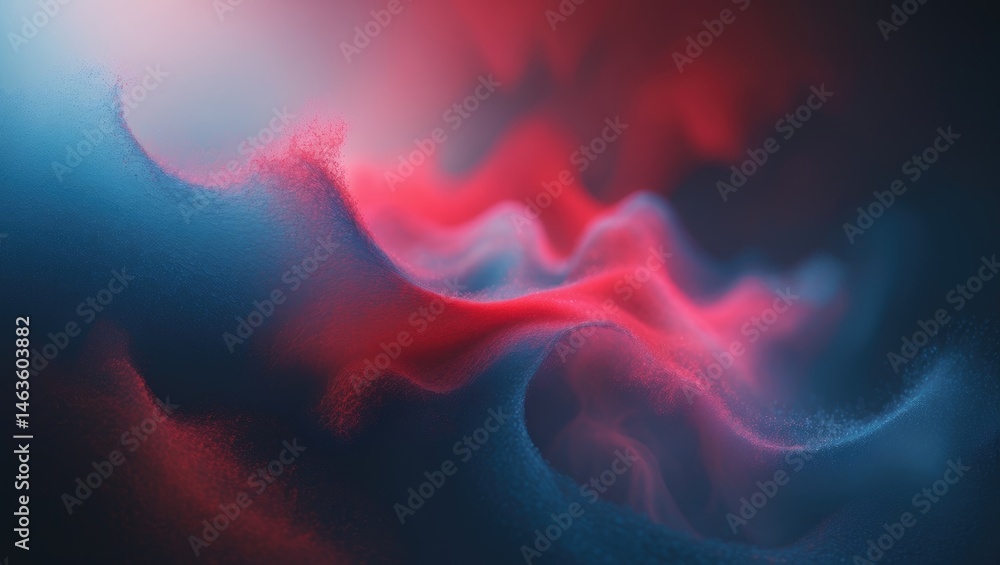 Poster Black, blue, and red gradient backdrop featuring grainy noise texture in a square format