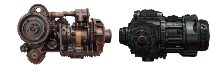 Set of a Industrial engine gearbox, isolated on transparent background.