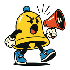Angry Bell Cartoon Character Shouting with Megaphone