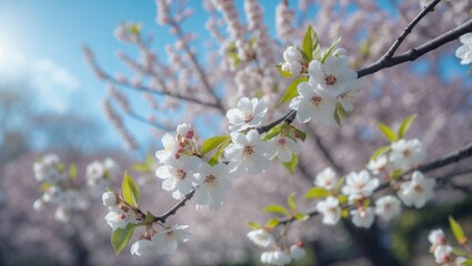 Obraz premium Garden tree with delicate white flowers blooming, shown in close detail