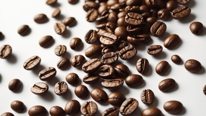 Obraz premium Isolated coffee beans in motion with a plain background