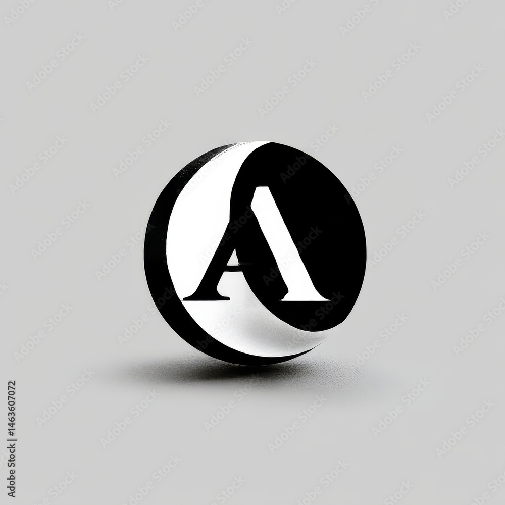 Aufkleber Letter A in a contrasting circle, emphasizing minimalist design and modern aesthetics with soft gray background.