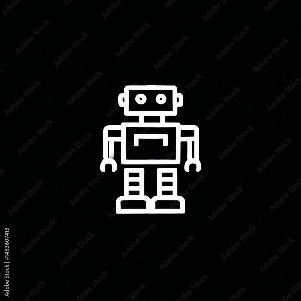 Aufkleber minimalist robot outline on black background: future tech and design concept