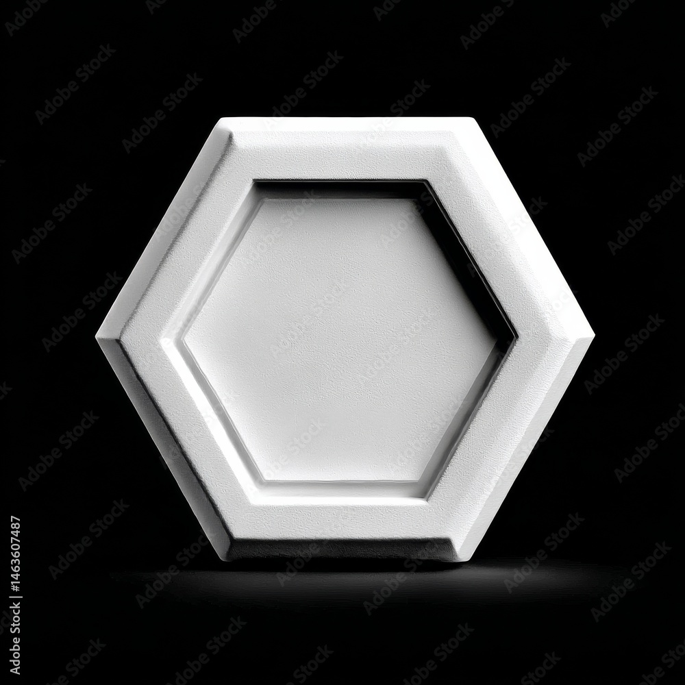 Aufkleber minimalist white hexagon on black background with soft lighting and geometric shadow play
