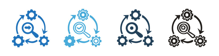 Process Improvement Workflow Icon Set With Gears And Magnifying Glass Vectors