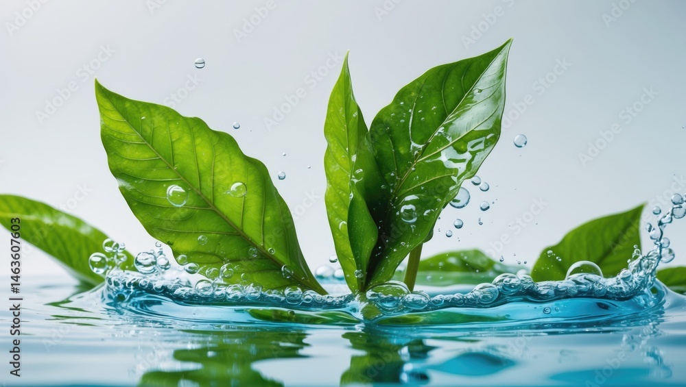 Poster isolated white background featuring a leaf and water splash