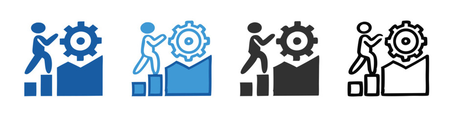 Progress And Technology Improvement Vector Icon With Man And Gears For Business Concept