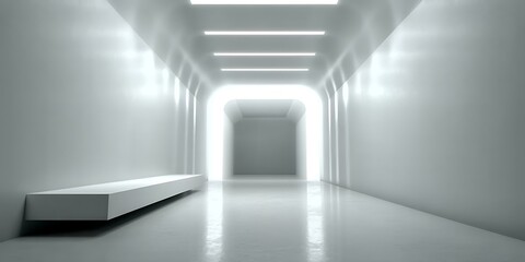 Modern Minimalist Empty Corridor with Fluorescent Lighting