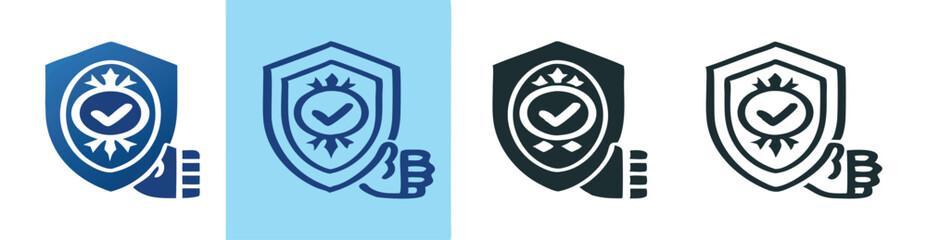 Security Shield With Check Mark Icon Set Featuring Approval Hand Gesture