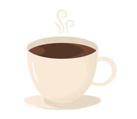 Steaming light coffee cup filled with dark brown coffee, vector eps10 illustration