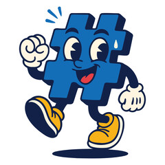 Smiling Hashtag Cartoon Character on the Move