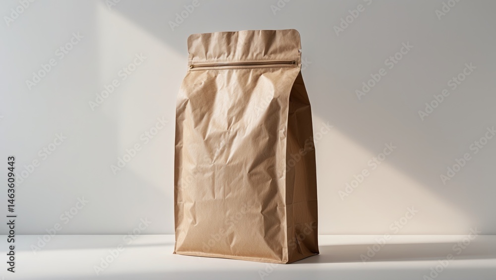 Aufkleber Isolated front perspective of a kraft paper zip lock pouch on a white background