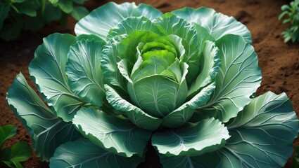 Obraz premium Bright and fresh cabbage cultivation in moist green fields